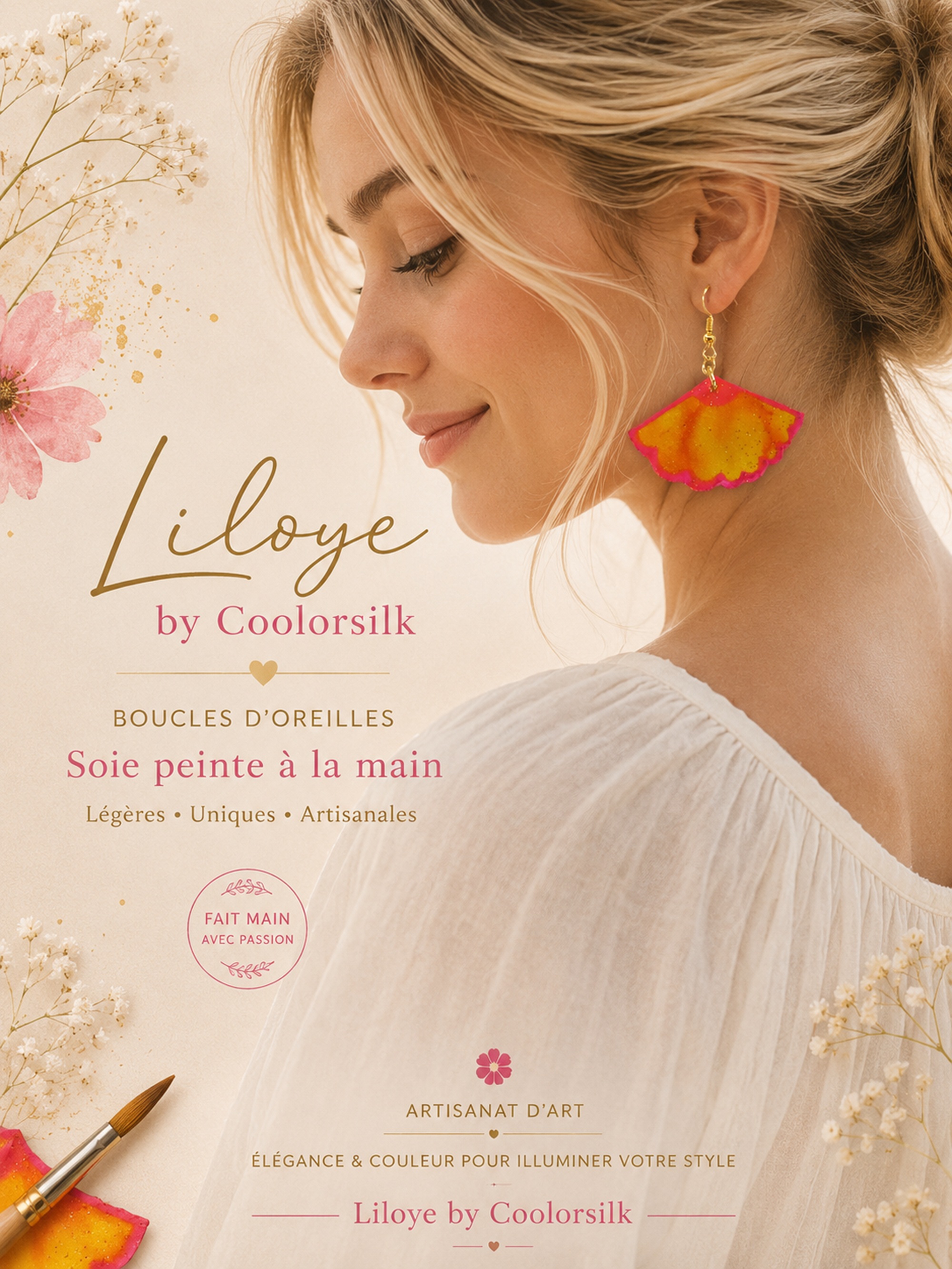 Boucles d oreilles en soie recto verso