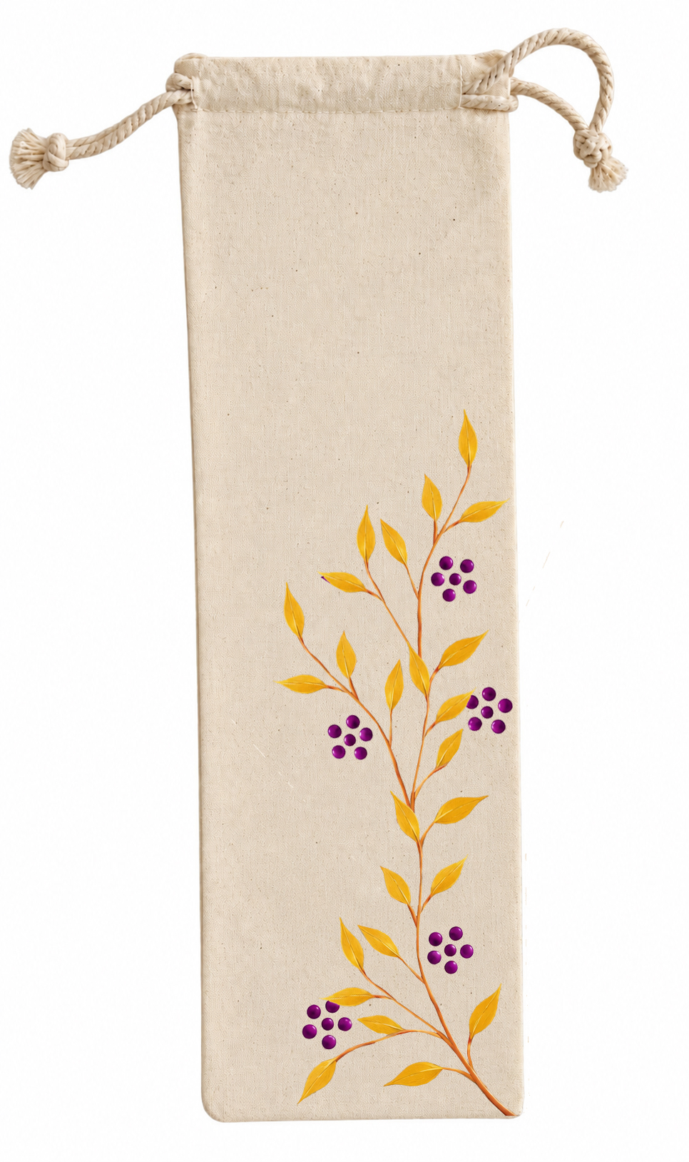 Éventail en satin peint à la main sous emballage cadeau.