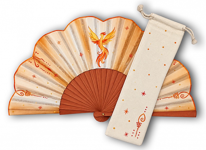 Branche en bois d'éventail artisanal avec signature peinte main.