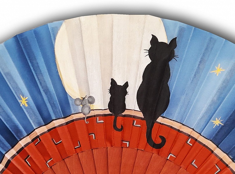 Eventail en soie dessin&eacute; et peint &agrave; la main "family dream"