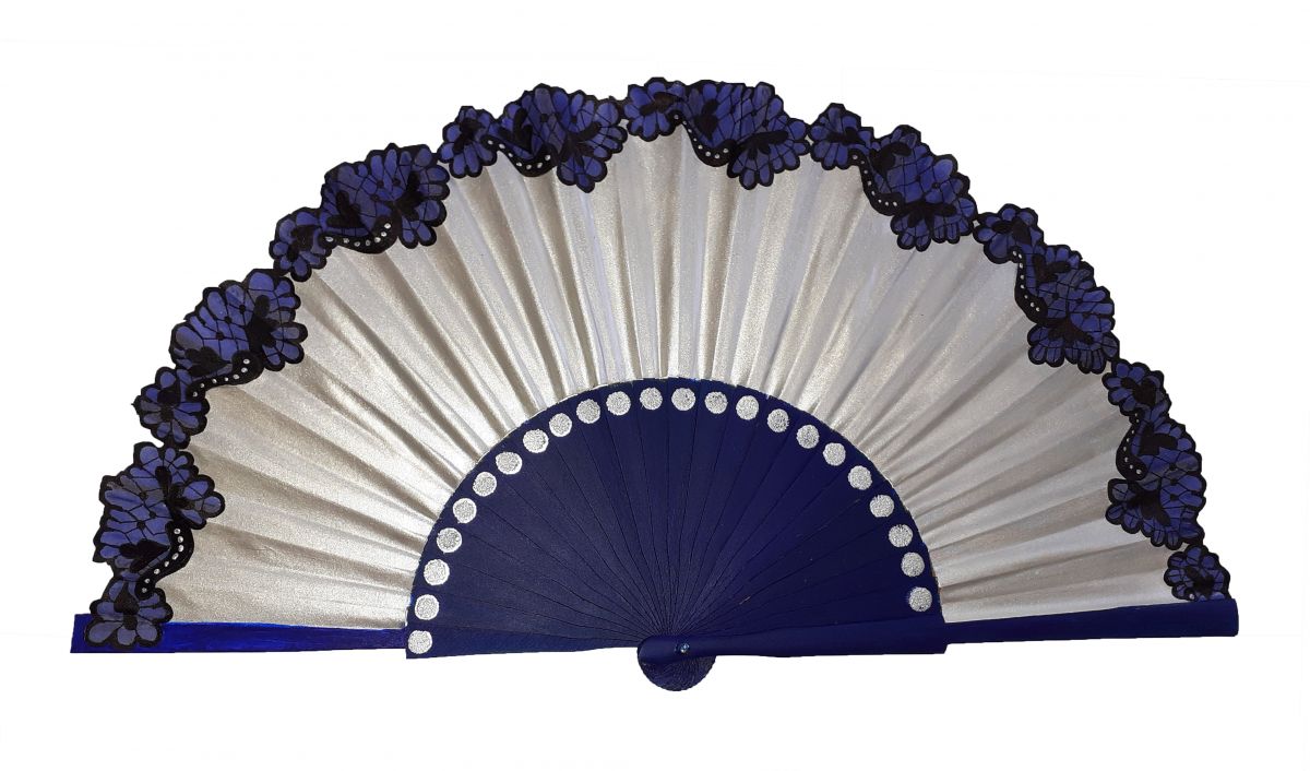 Håndtegnet og malt bomullssatin vifte "Flamenca