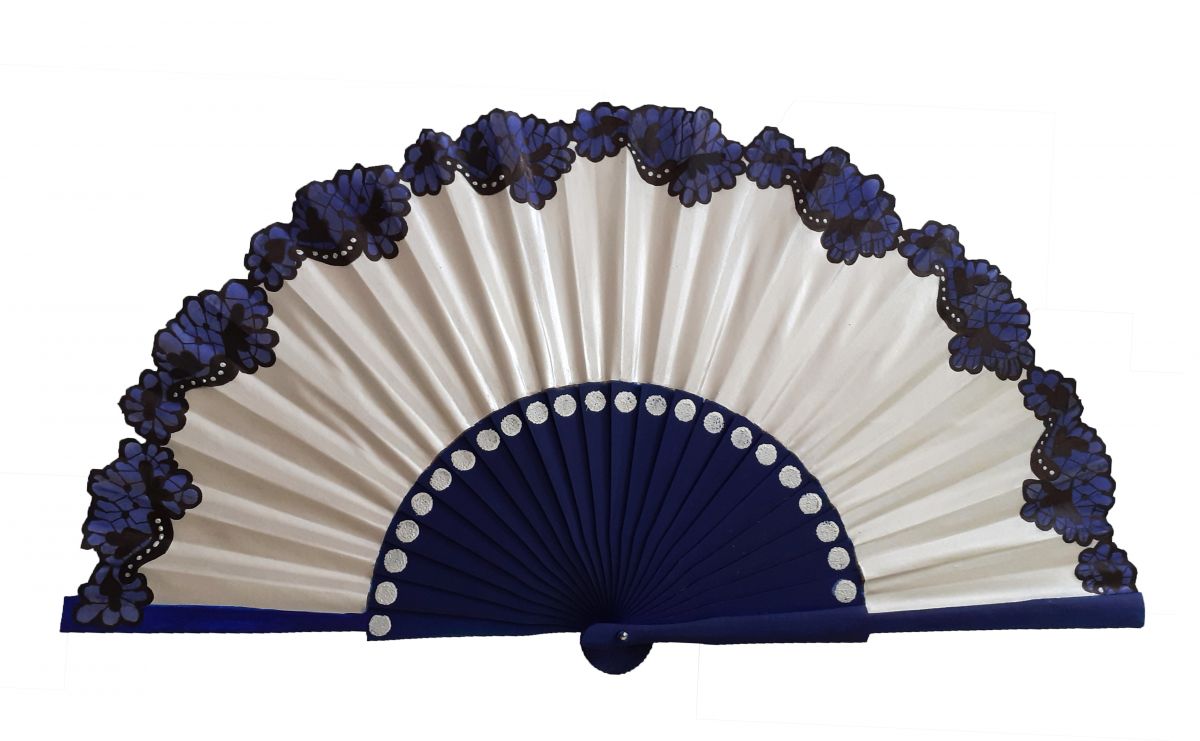Håndtegnet og malt bomullssatin vifte "Flamenca