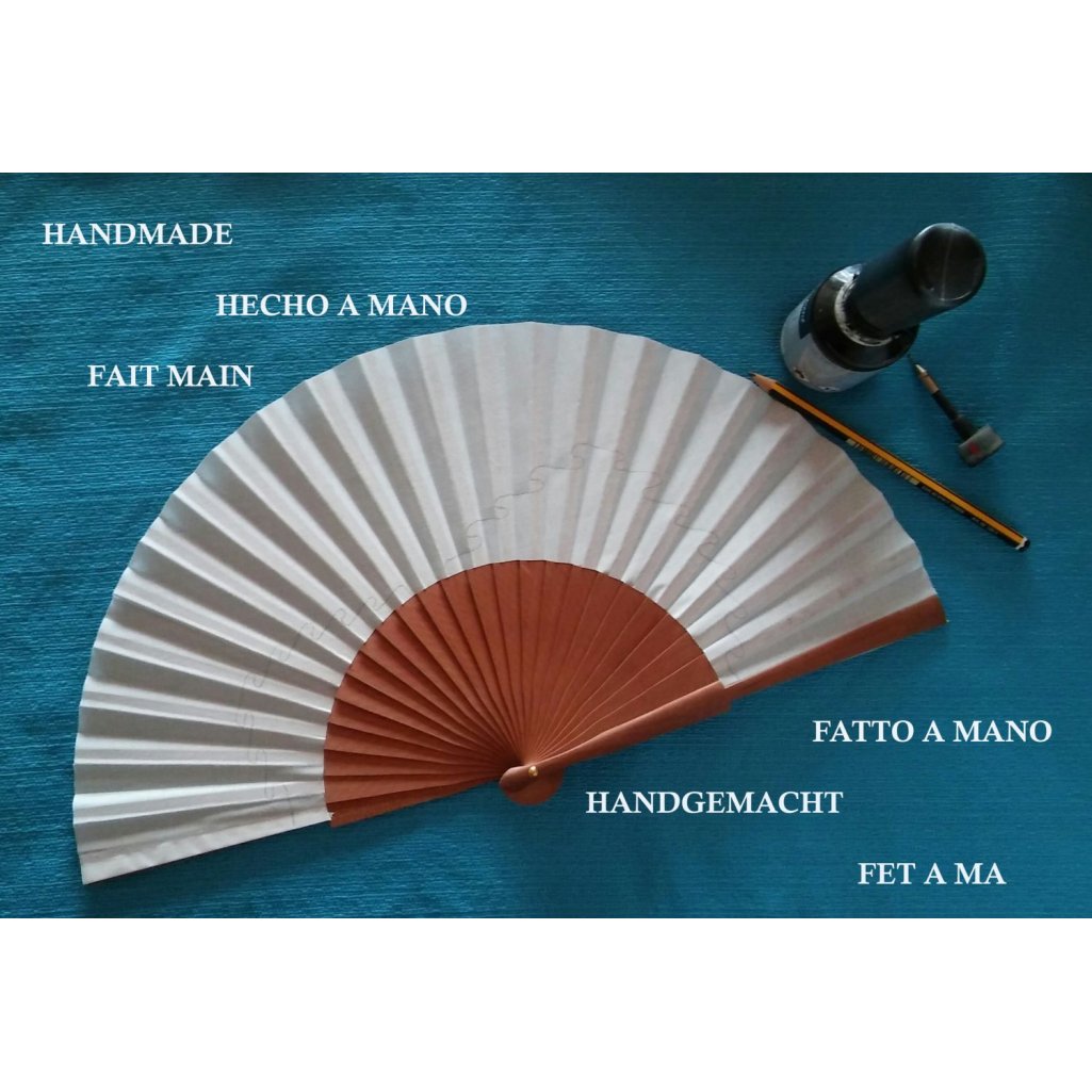 Håndtegnet og malt bomullssatin vifte "Flamenca