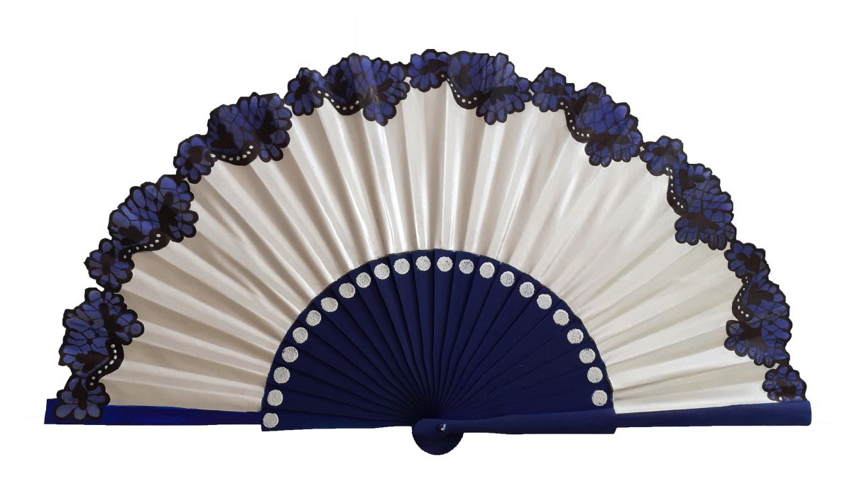 Håndtegnet og malt bomullssatin vifte "Flamenca