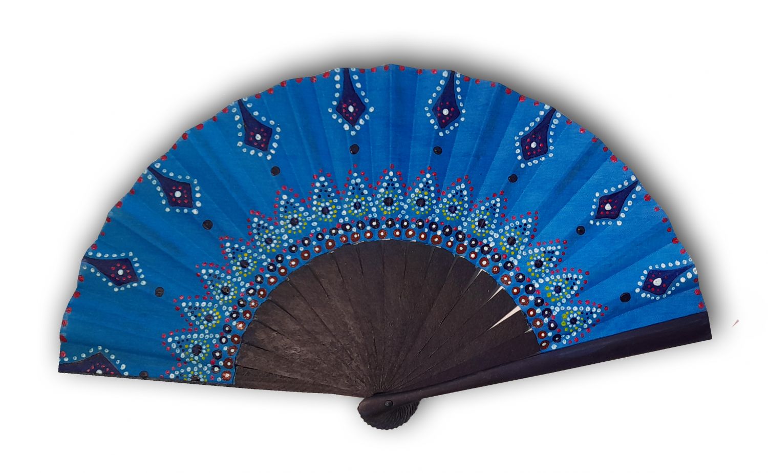 Unisex håndmalt bomullsvifte. "Southern Mandala" 19cm