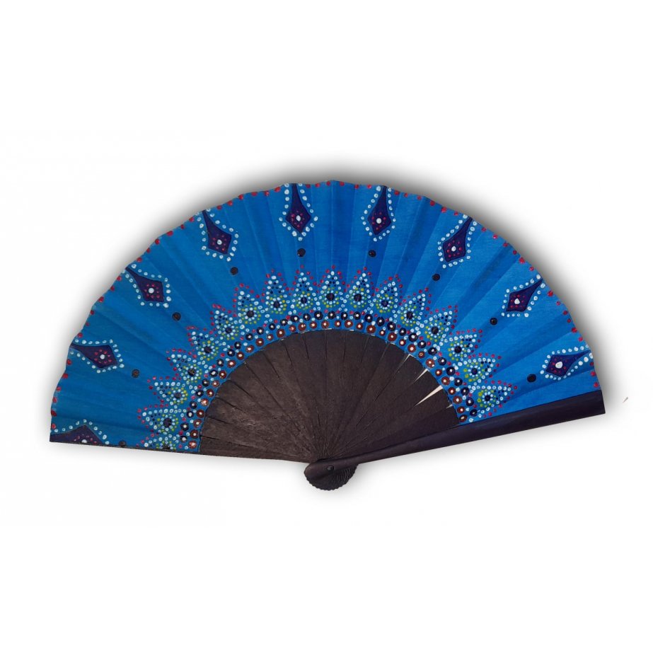 Unisex håndmalt bomullsvifte. "Southern Mandala" 19cm