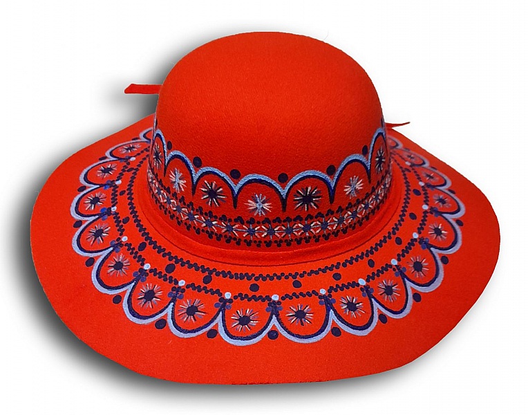 Joli chapeau feutre enti&egrave;rement peint &agrave; la main "Rouge baiser"