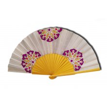 Håndtegnet og malt sateng vifte 'Zen Mandala