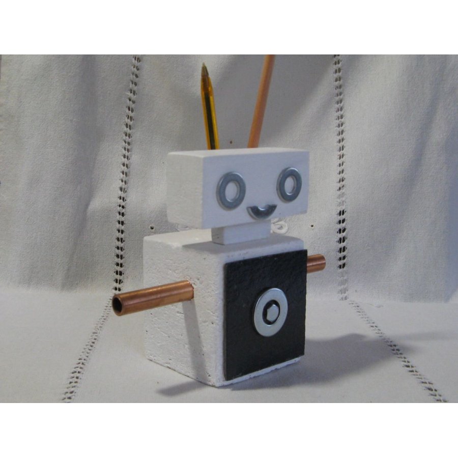 Tre og skifer robot blyantveske, unik og original kreasjon