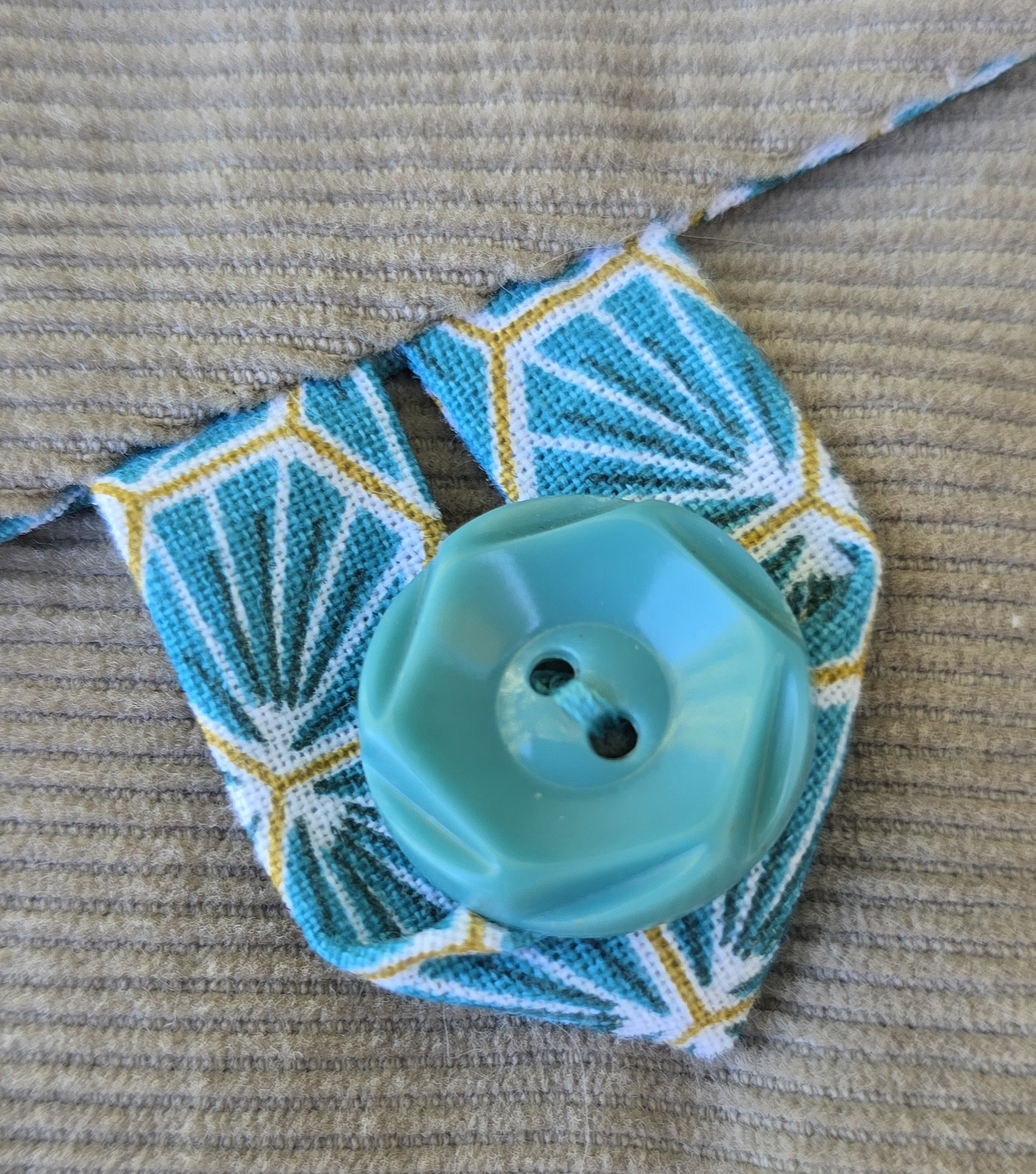 &Eacute;tui souple &agrave; lunettes ,en velours c&ocirc;tel&eacute; , doubl&eacute; de tissu coton imprim&eacute;. &Eacute;co-con&ccedil;u.