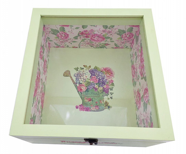 Trekasse med glasslokk. Modell : rosehage