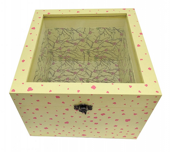 Trekasse med glasslokk. Modell : gul sakura