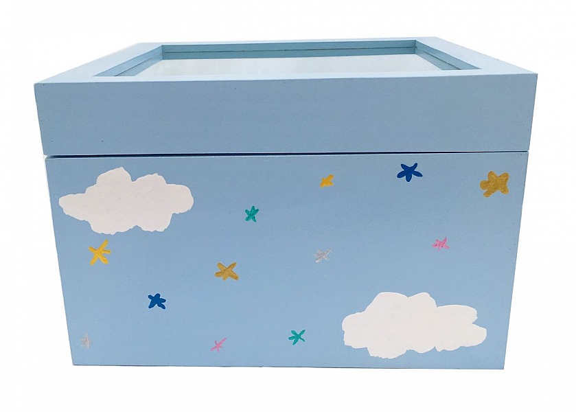 Trekasse med glasslokk. Modell : bl&aring; enhj&oslash;rning