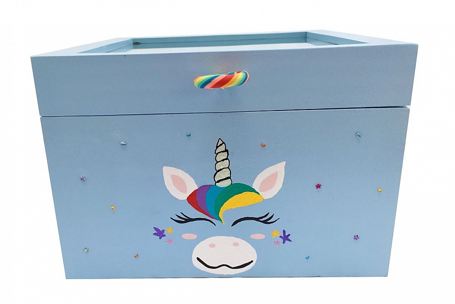 Trekasse med glasslokk. Modell : bl&aring; enhj&oslash;rning