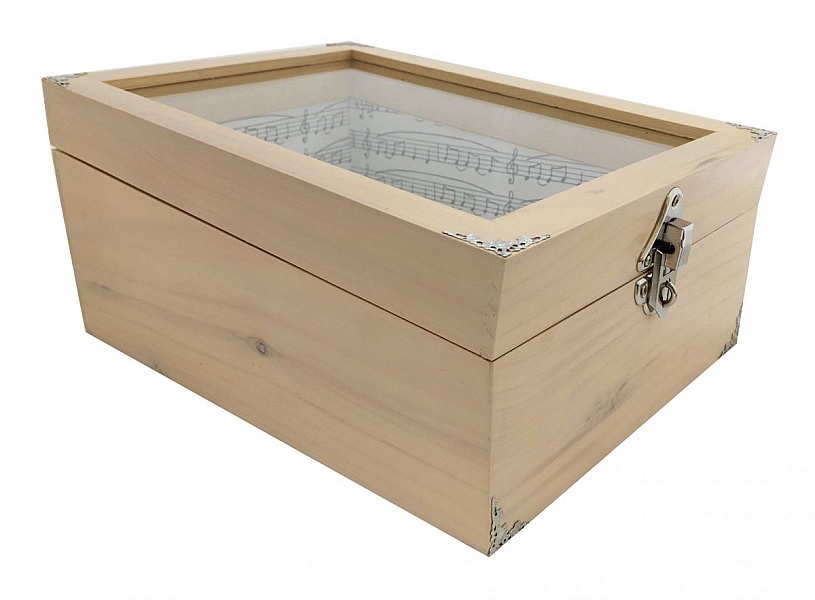 Boite en bois inclin&eacute;e et son couvercle en verre. Model : cl&eacute; musicale