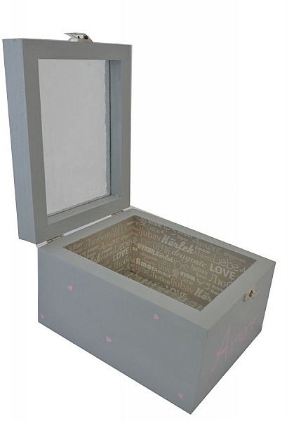 Trekasse med glasslokk