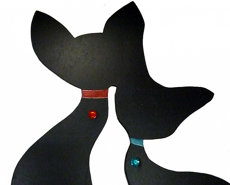 Vegg eller d&oslash;rskilt stort par katt i omfavnelse en strasse 43x41 cm