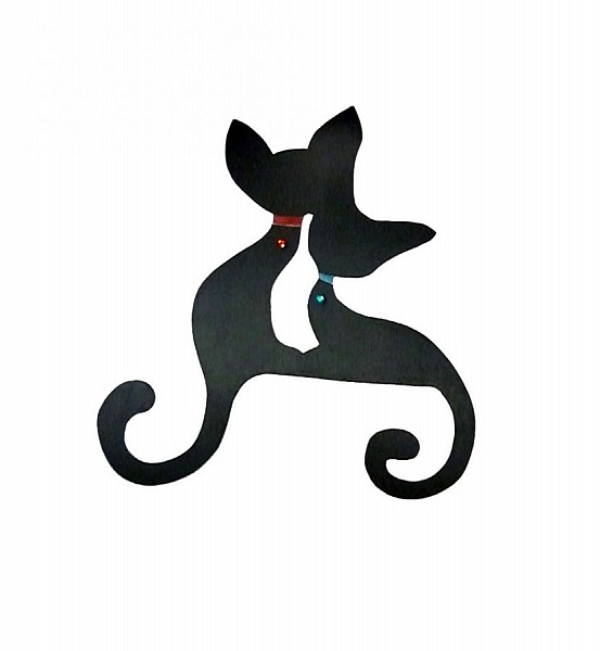 Vegg eller d&oslash;rskilt stort par katt i omfavnelse en strasse 43x41 cm