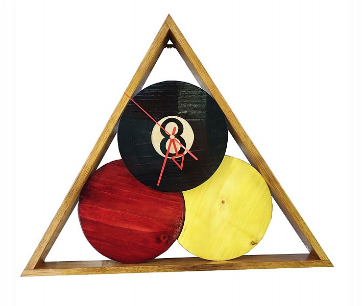 Klokke i massivt tre kastanje og furu "biljard" -modell