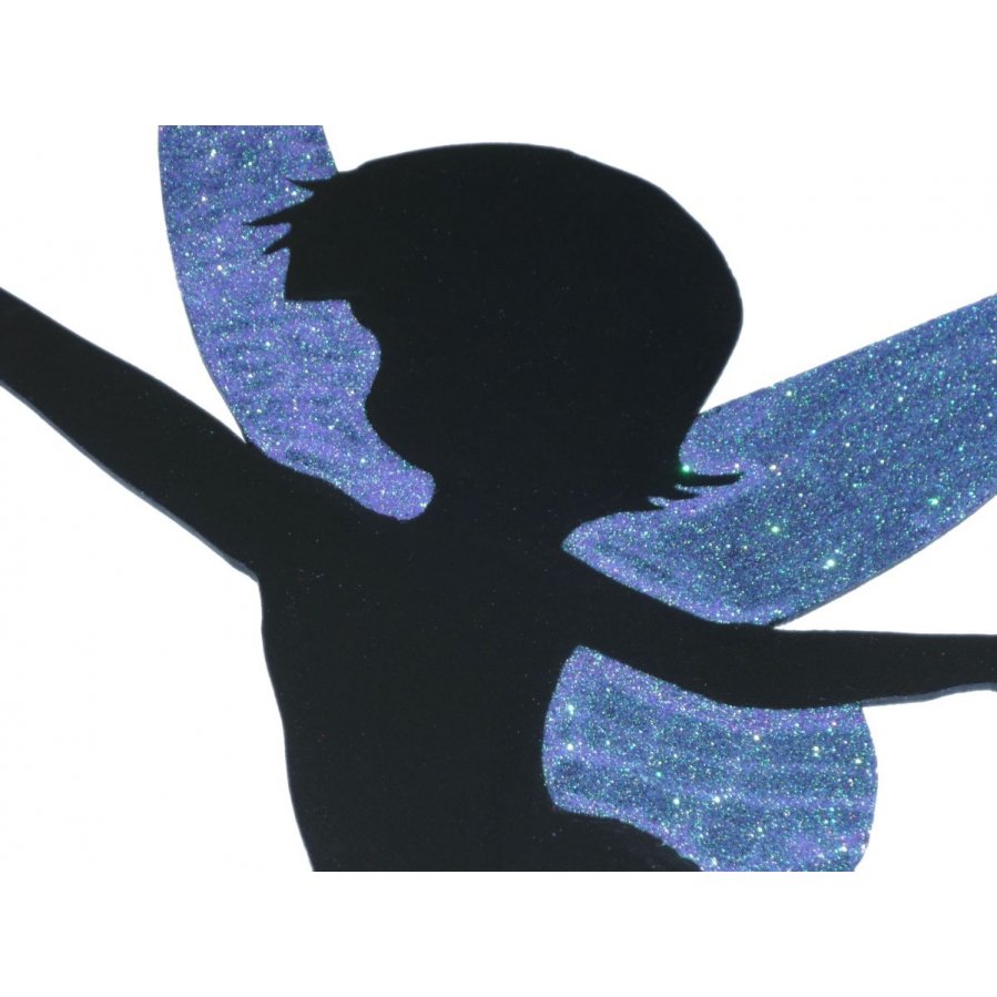 Trevegg eller dørskilt modell: dansende fe 60x38 Cm Holografisk glitter lilla grønt