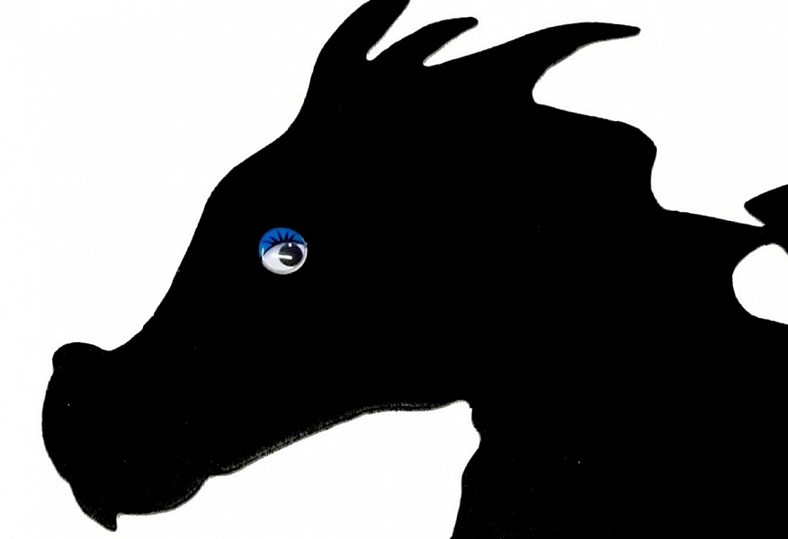 Trevegg eller d&oslash;rskilt modell: drage barn 40x28 cm svart