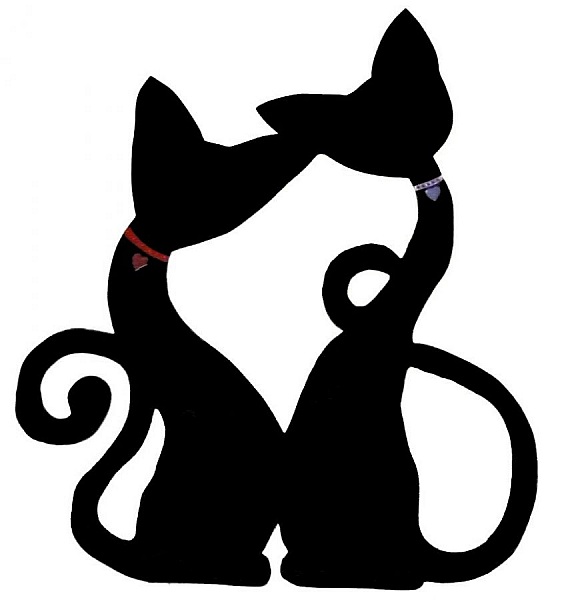 Trevegg eller d&oslash;rskilt modell : par katt stort hjerte omfavner 46x40 cm svart