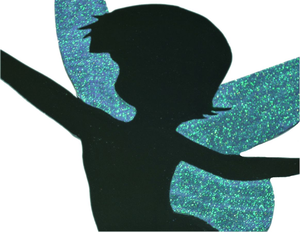 Trevegg eller dørskilt modell: dansende fe 60x38 Cm Holografisk glitter lilla grønt