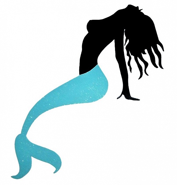 Trevegg eller d&oslash;rskilt modell: tofarget havfrue med paljetter 24x53 cm 