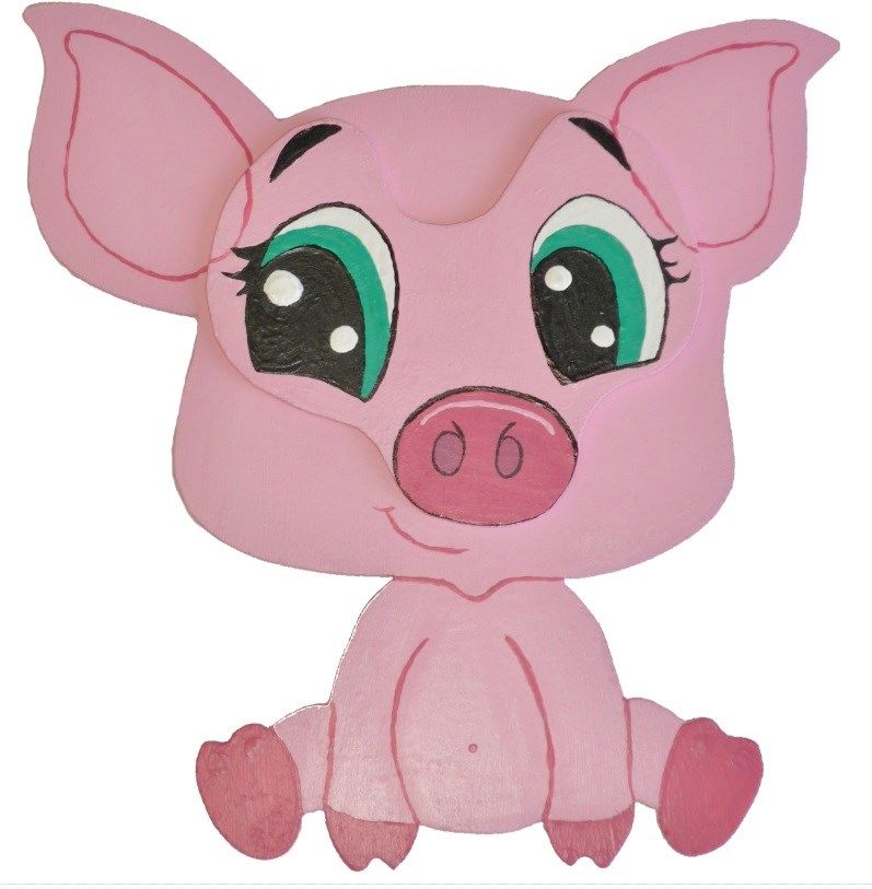 Trevegg eller dørskilt modell: gris chibi smågris manga 21x20 cm rosa