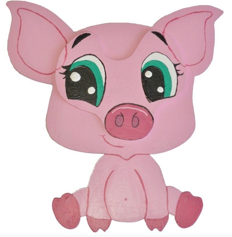 Trevegg eller dørskilt modell: gris chibi smågris manga 21x20 cm rosa