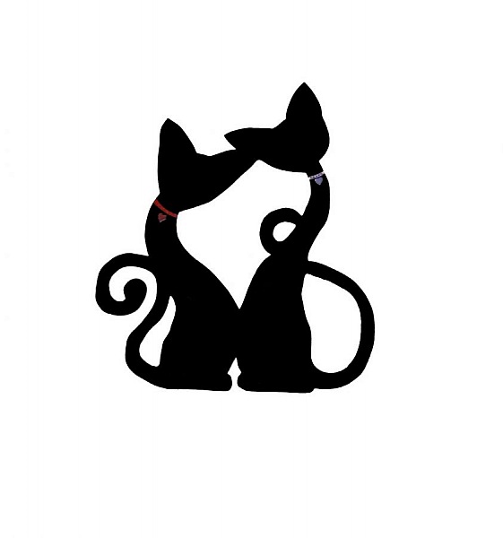 Trevegg eller d&oslash;rskilt modell : par katt stort hjerte omfavner 46x40 cm svart