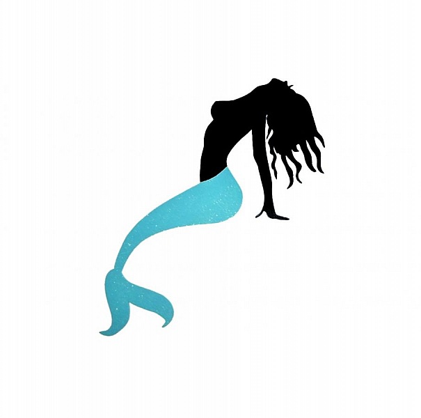 Trevegg eller d&oslash;rskilt modell: tofarget havfrue med paljetter 24x53 cm 