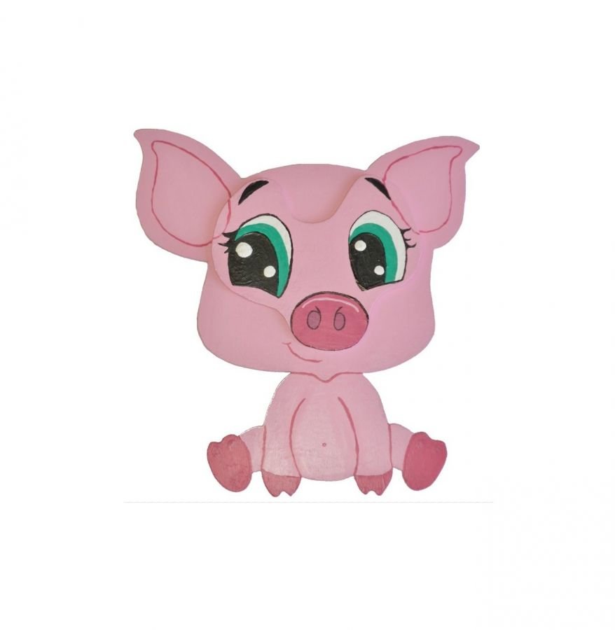 Trevegg eller dørskilt modell: gris chibi smågris manga 21x20 cm rosa
