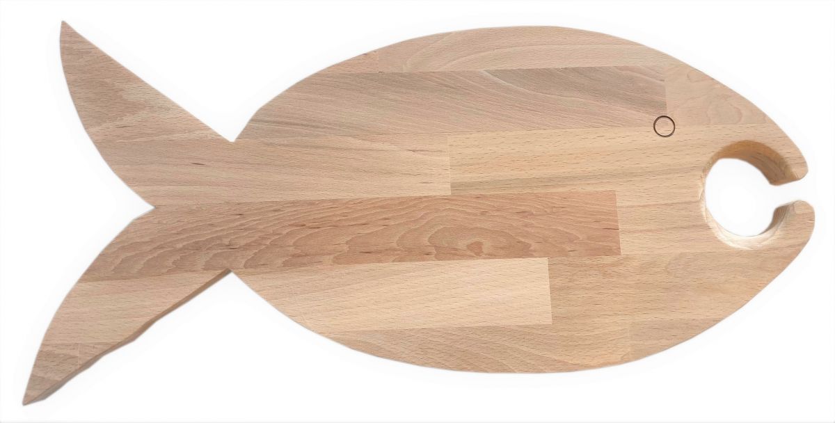 FSC naturlig bøk tre skjærebrett fisk modell 1 glass 
