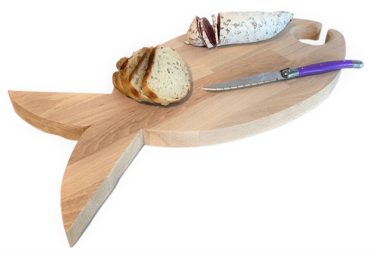 FSC naturlig bøk tre skjærebrett fisk modell 1 glass 