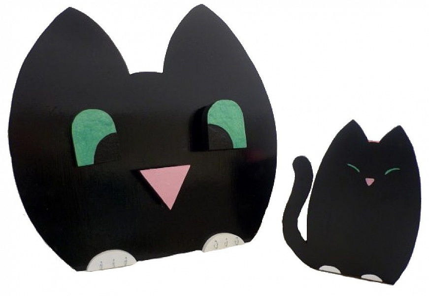 Tilbake til skolen sett i tre modell : rampete katt Blyantpotte og vegg klesstativ med 3 kroker + n&oslash;kkelring