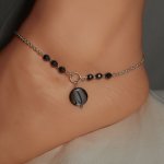 Original 925 sølv armbånd / ankelkjede med grå perlemor og hematitt steiner