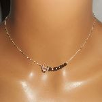 925 sølv choker halskjede med liten hestesko og svarte krystall perler