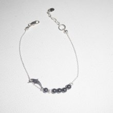 Original delfin og hematitt perler armbånd på 925 sølv kjede