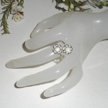 Original 925 sølvring med blomster og hvit Swarovski-krystall