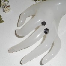 Original 925 sølvring med runde og flate grå hematitt steiner