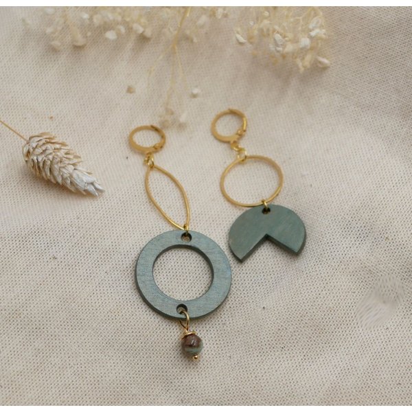 Asymmetriske geometriske &oslash;redobber i tre og forgylt messing