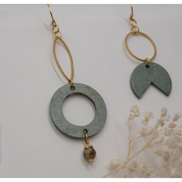 Asymmetriske geometriske &oslash;redobber i tre og forgylt messing