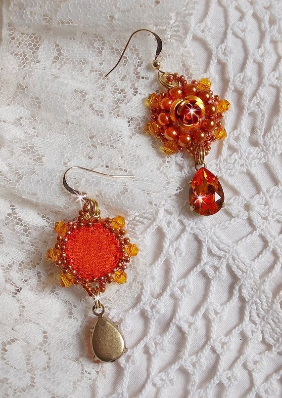 BO Lady i oransje brodert med Swarovski Tangerine-krystaller, frøperler og bohemske glassperler
