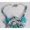 Halskjede Plastron La Petite Sirène Haute-Couture brodert med halvedelstener av Howlite, Moonstones og Crystals