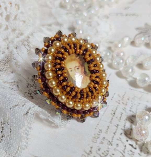 Mme de Pompadour-ring brodert med perleperler, Swarovski-krystall, en veldig vakker forføring