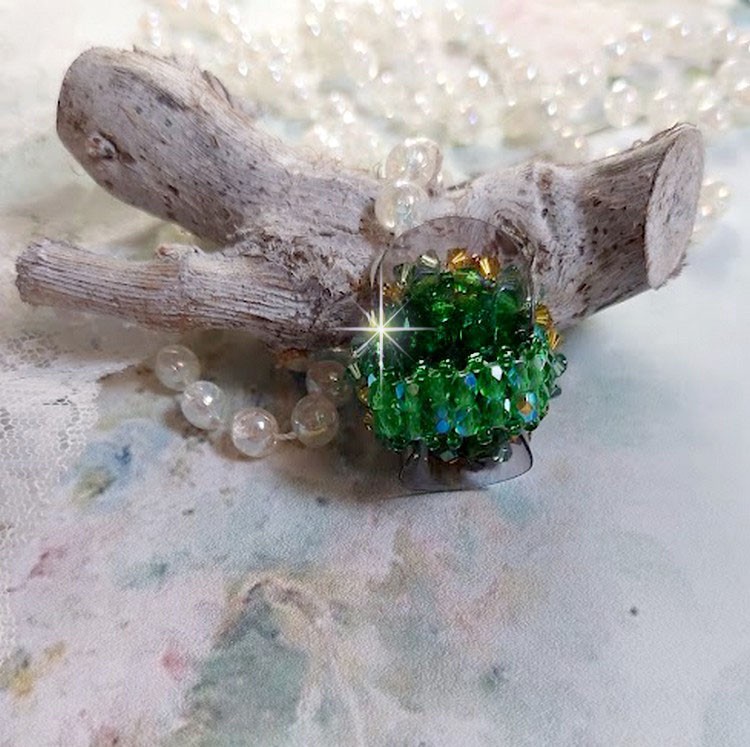 Tender Green Ring med Swarovski Crystal Facets og Spinners