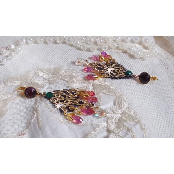 BO Asiane skapt med Swarovski Crystal Drops, 1950's Violet blonder og glassperler