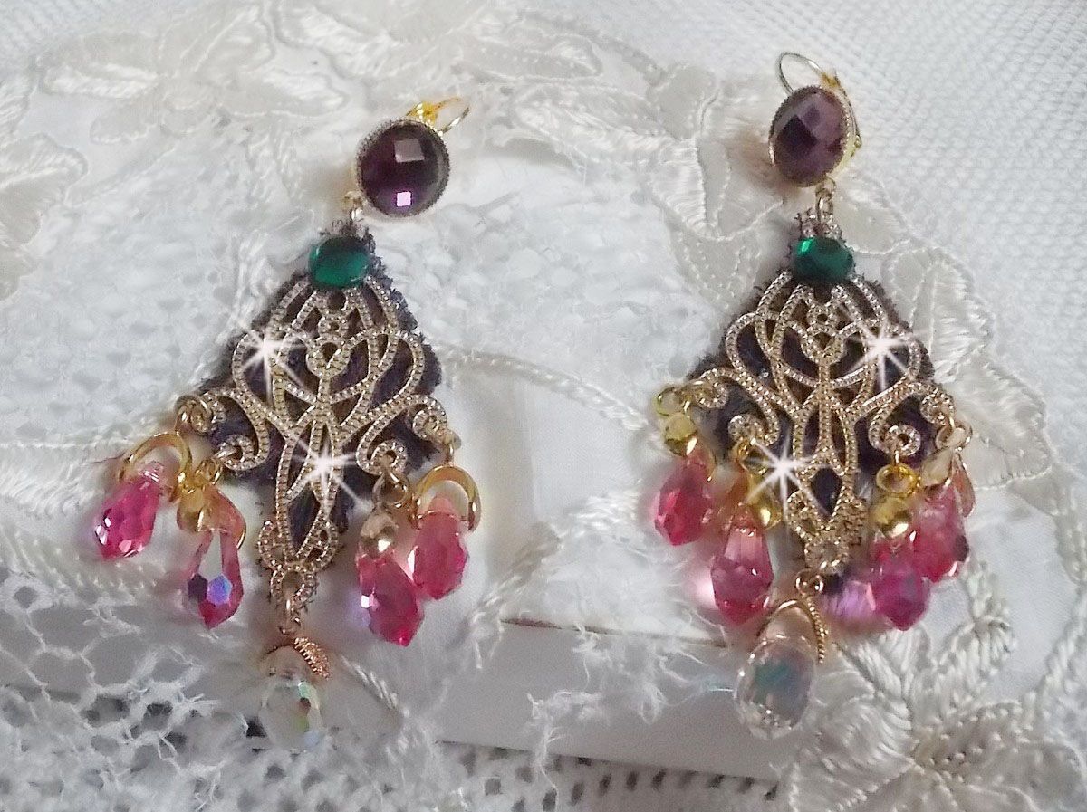BO Asiane skapt med Swarovski Crystal Drops, 1950's Violet blonder og glassperler