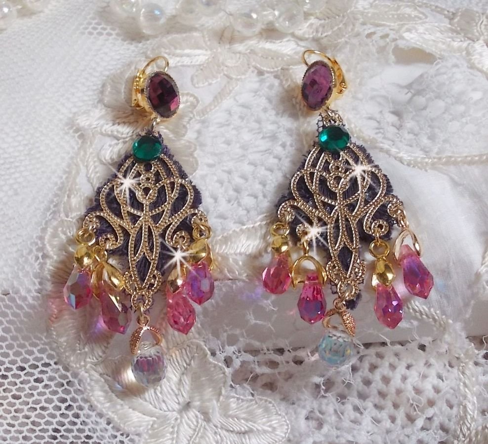 BO Asiane skapt med Swarovski Crystal Drops, 1950's Violet blonder og glassperler